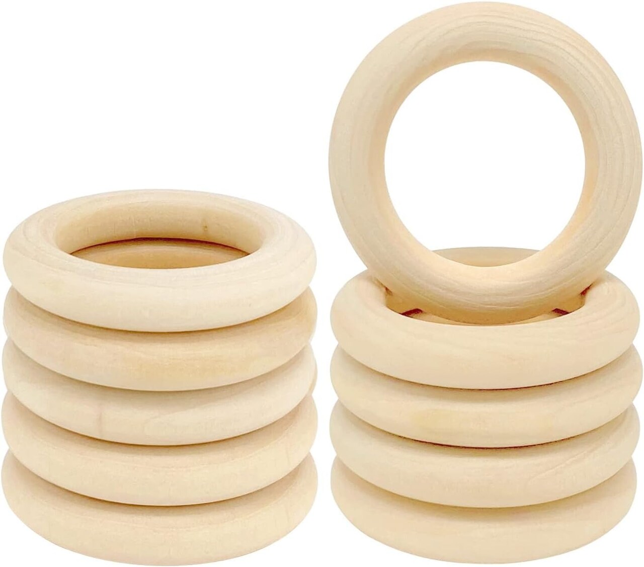 2.2 Inch Natural Wood Macrame Rings for DIY Crafts, Unpainted Round Pendant Connectors